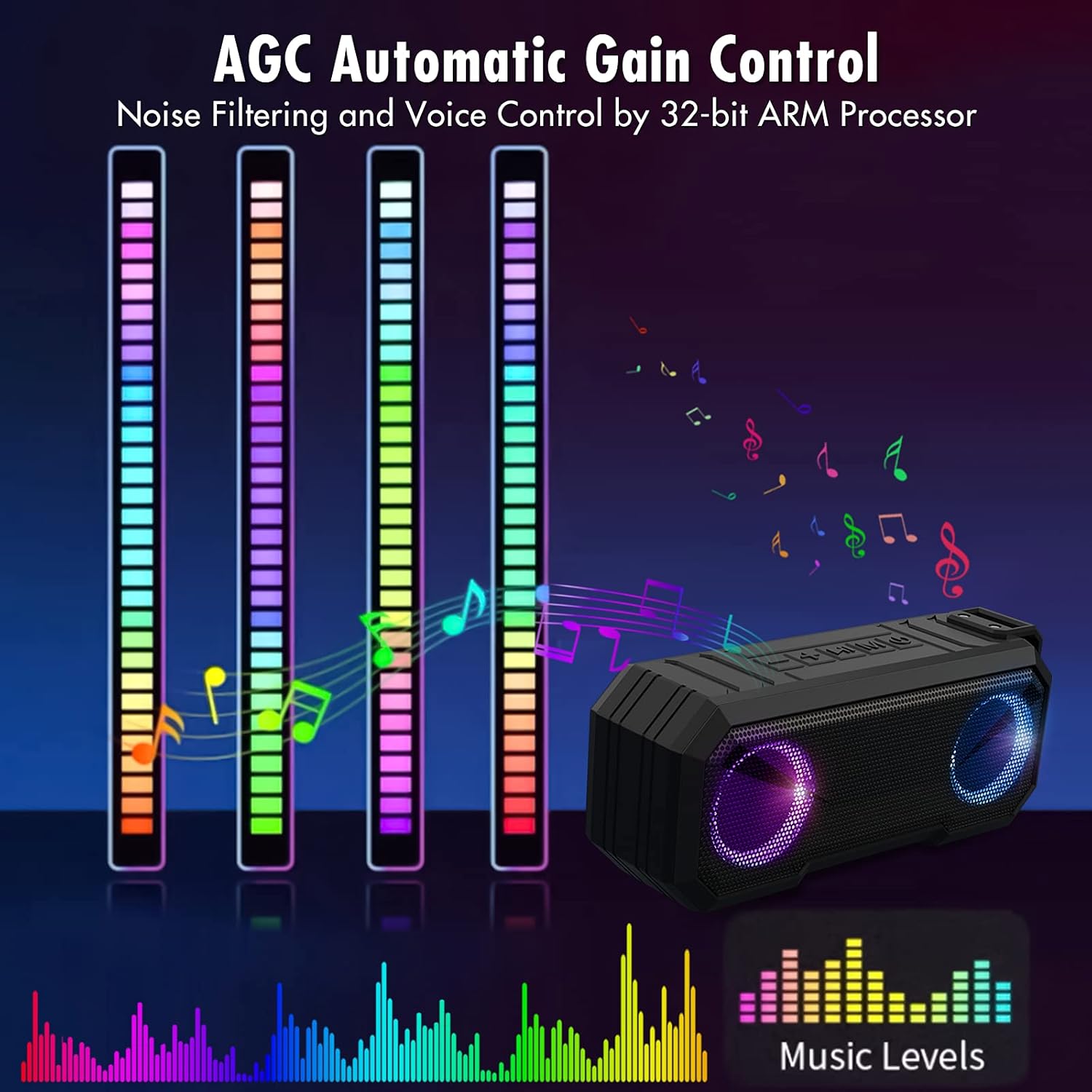 AeroBand Sound Reactive LED Light Bar, RGB Rechargeable Sound Activated