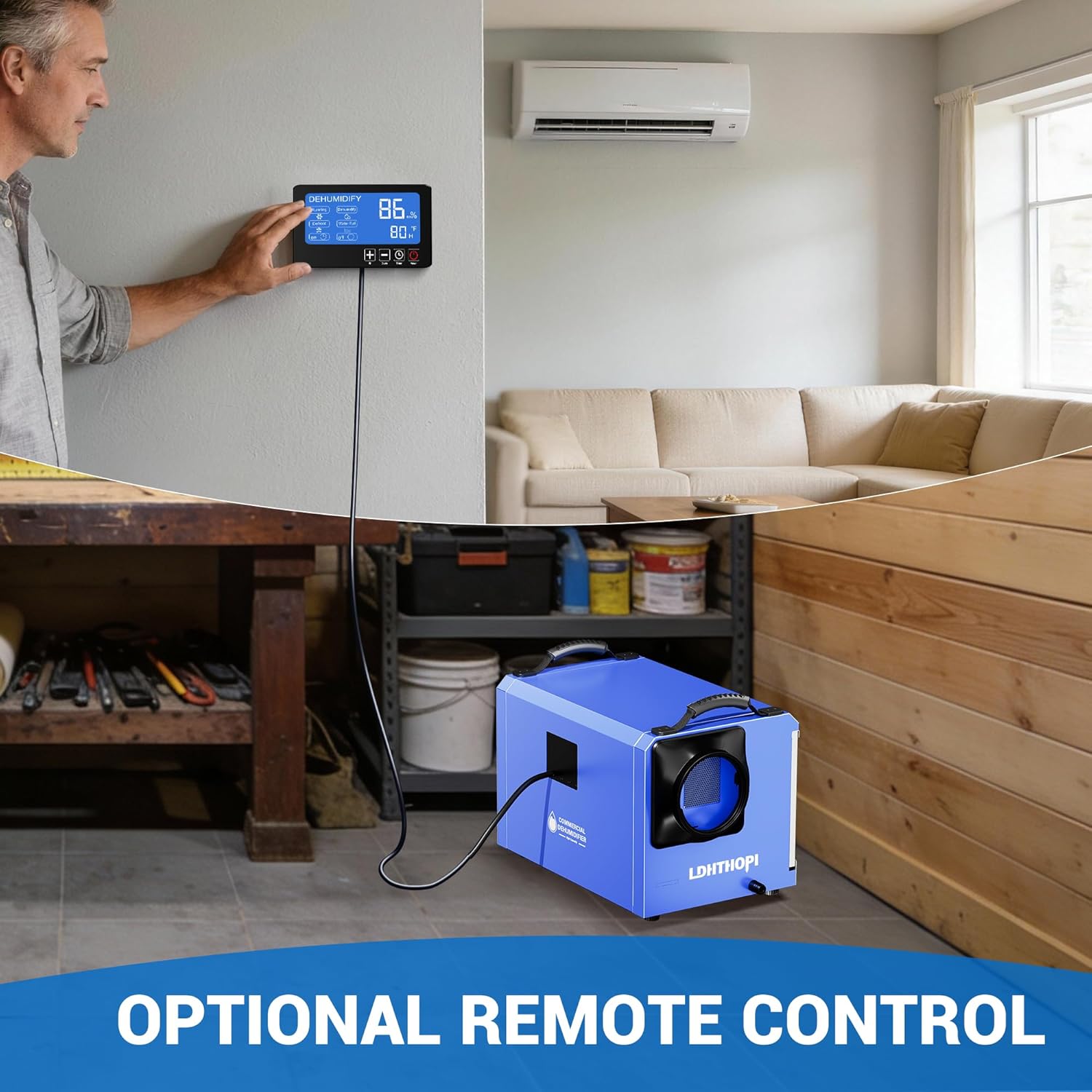LDHTHOPI 145 Pint Commercial Dehumidifier with Drain Hose for Crawl Spaces Basements Industry Water Damage Unit Restoration, Up to 6000 Sq.Ft, Auto Defrost, Memory Starting(Gift Directional Wheels)