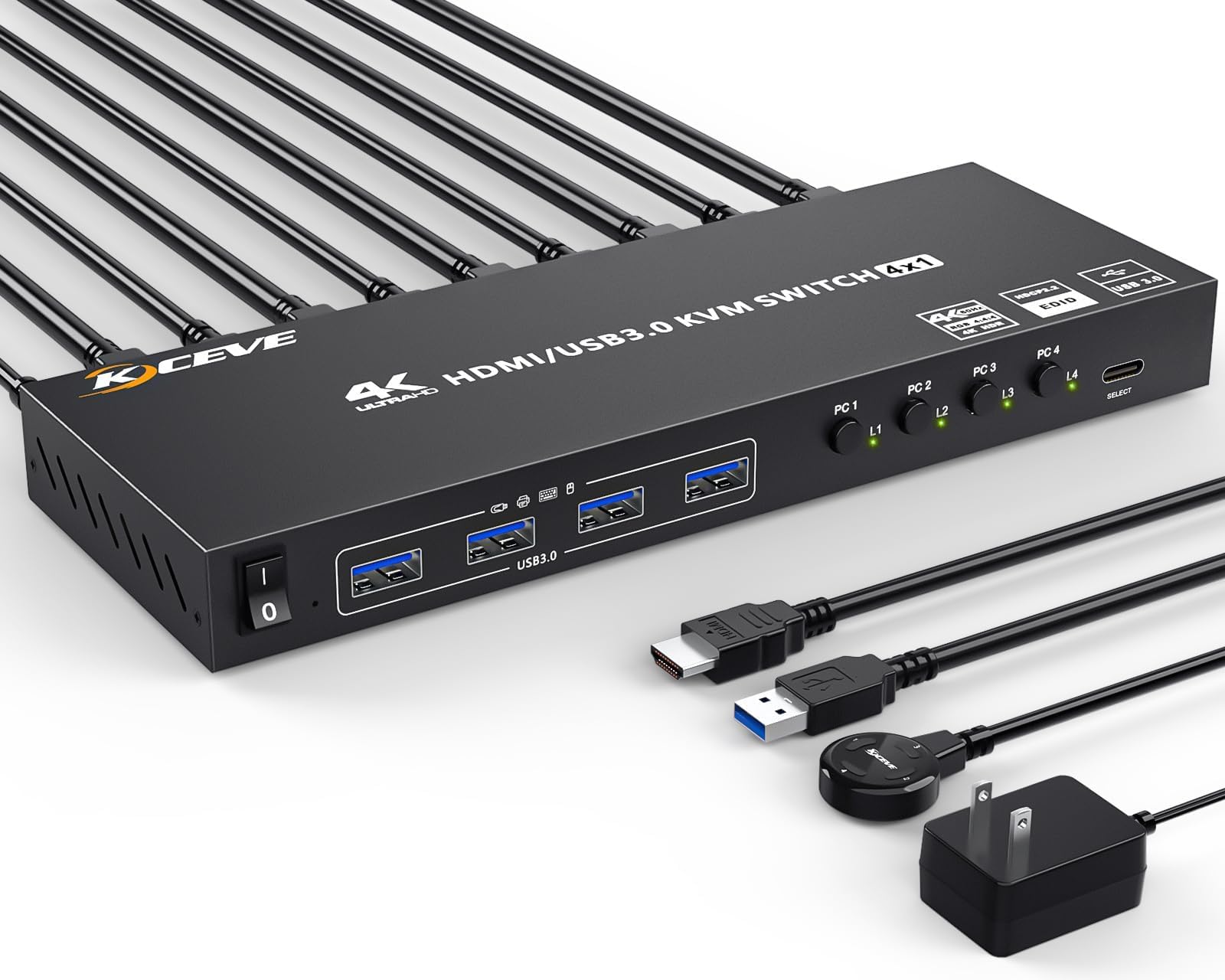 HDMI KVM Switch 4 Computers 1 Monitors 4K@60Hz, Simulation EDID, 4 in 1 out