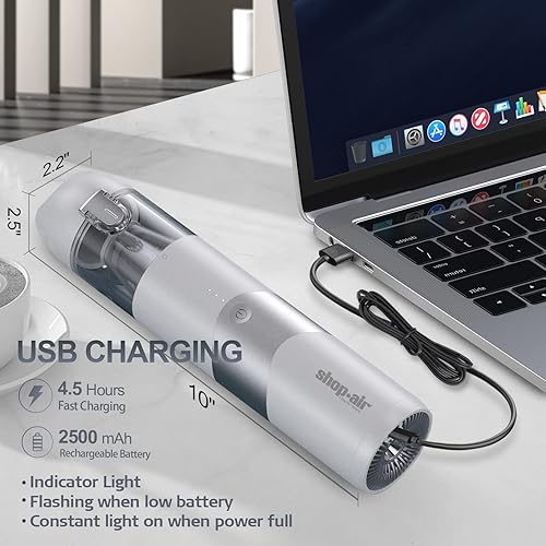 Miniatura 5 de Aspiradora de mano inalámbrica, 5500Pa 65W potente succión, mini aspiradora con accesorios, batería recargable de iones de litio de 2500 mAh, para