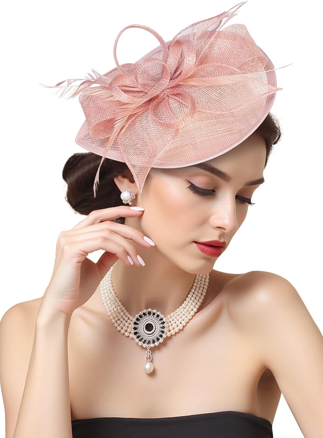 Z&X Sinamay Fascinator Hat Floral Feather Pillbox Derby Hats for Women Wedding Tea Party with Headband Clip