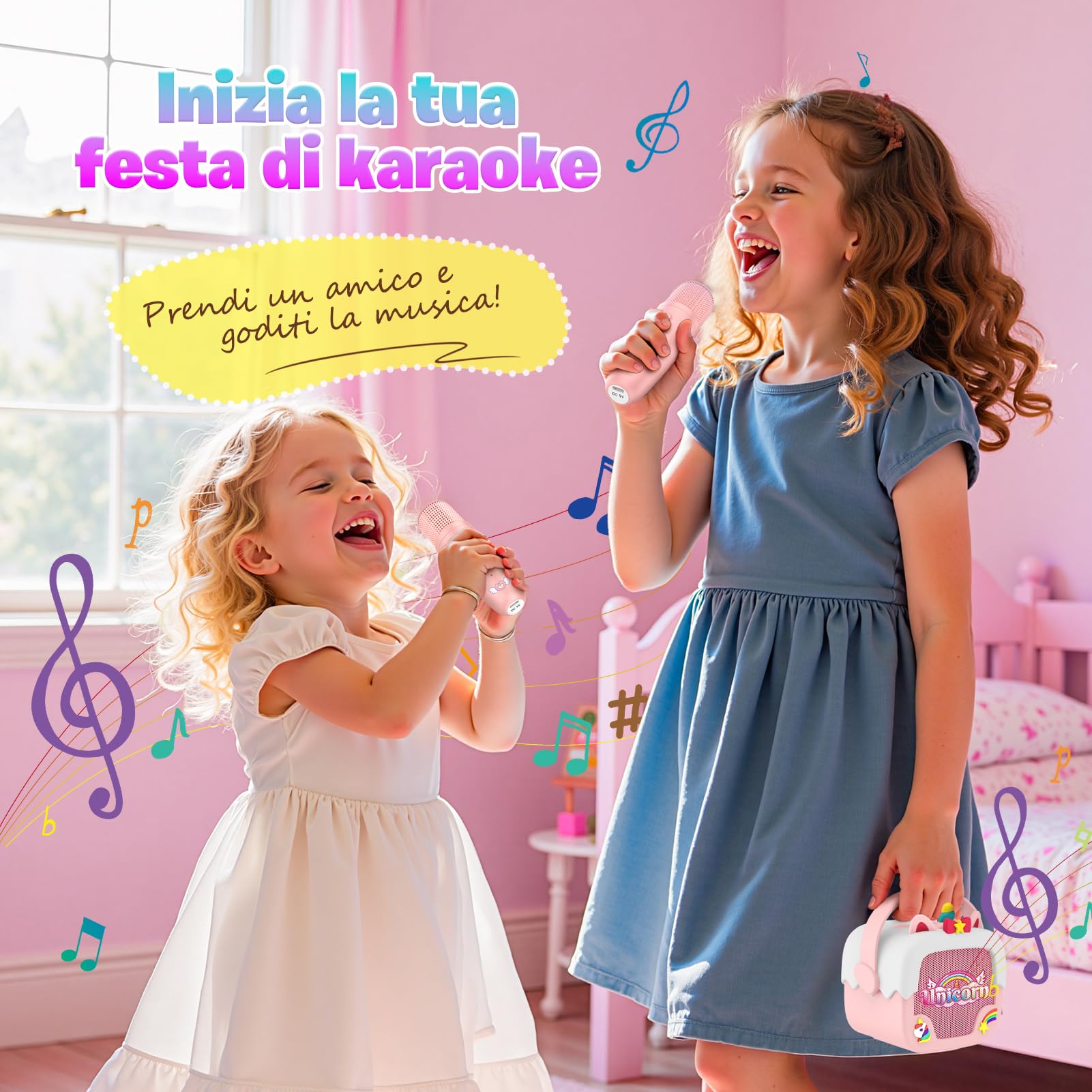 Karaoke dla Dzieci Unicorno Mikrofon Magiczny Prezent dla Dziewczynki 3-12 Lat