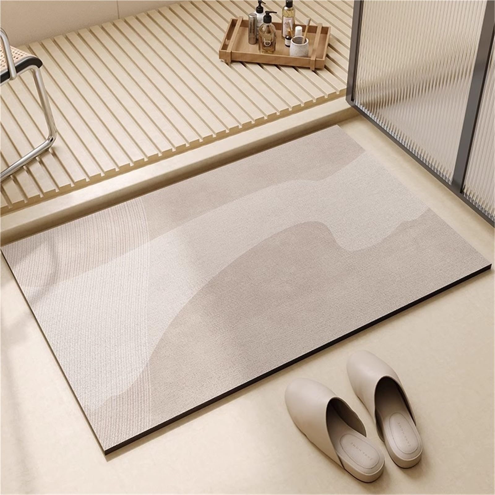 Alfombra absorbente de PVC para el baño, antideslizante, suave, diatomea, barro, color beige, alfombra decorativa minimalista (HCD1604-G-A, XL)