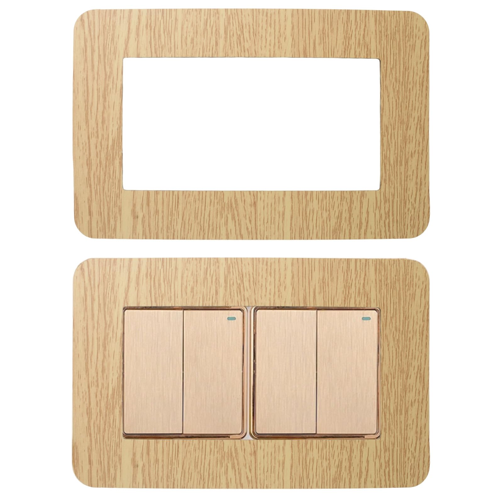 UFURMATE Light Switch Surround Cover Stick on 2Pcs Wood Grain Double Socket Surround Protector Sticker for Home Office Wall Switch Decoration (Light Yellow)