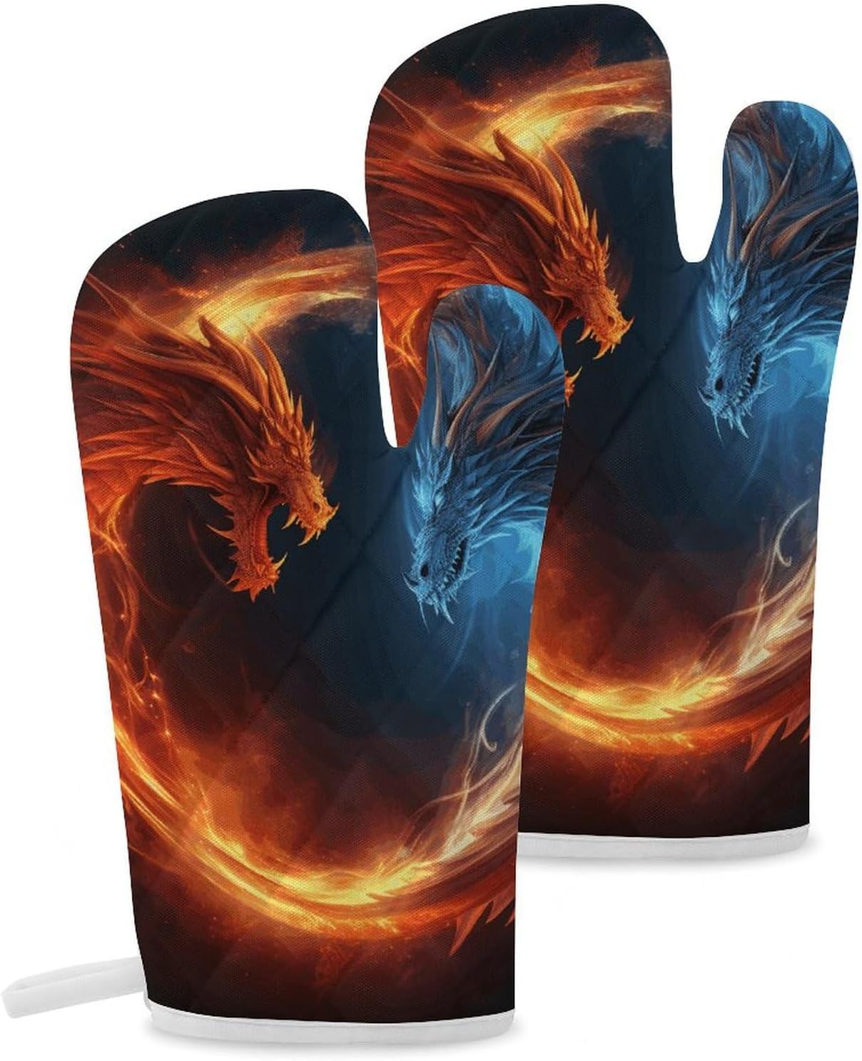 Fire And Ice Dragons Oven Mitts Set of 2 Non-Slip Heat Resistant Kitchen Gloves for Kitchen Cooking Baking Grilling BBQ