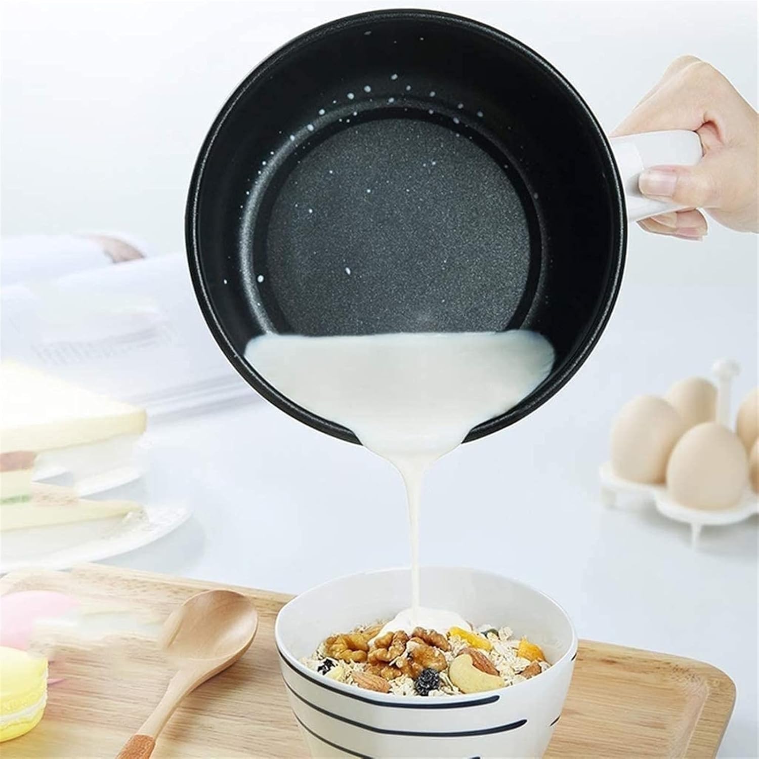 Electric Hot Pot, 1.3L Rapid Noodles Cooker, Multi-Functional Stainless Steel Mini Pot with Boil Dry Protection, for Boiling Water, Noodle, Ramen, Egg, Pasta, Dumpling, Soup, Oatmeal, Dual Po