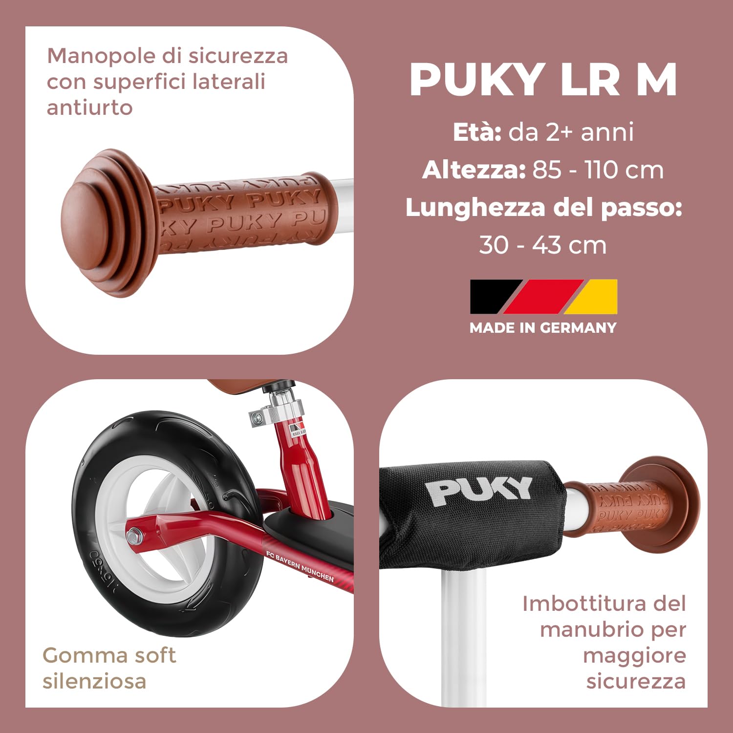 PUKY LR M | Bicicletta de equilibrio dai 2 anni | Giocattolo senza pedali bambini | Balance Bike | Monopattino con pedana | Veicolo con manopole di sicurezza | Manubrio e sella regolabili