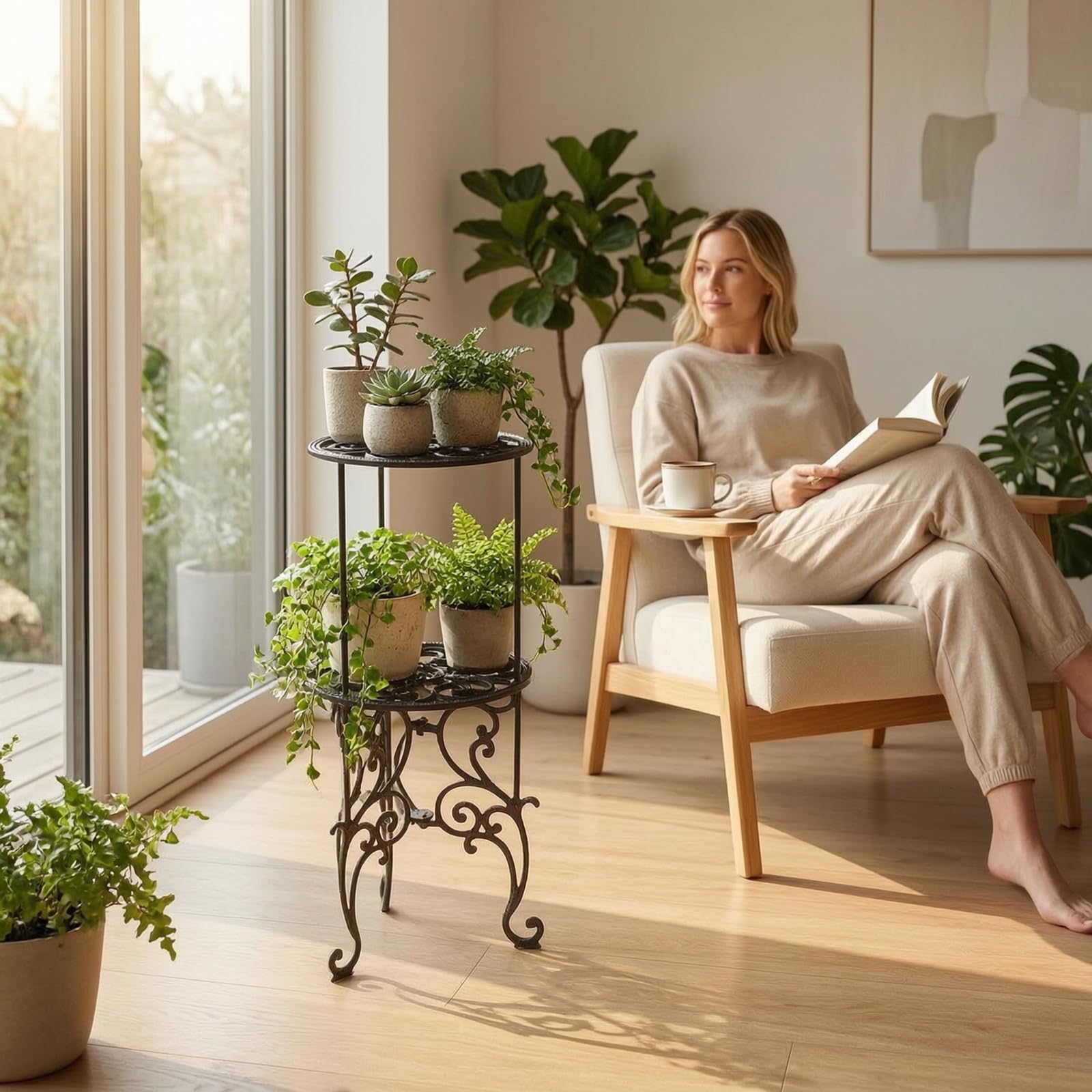 MagiDeal Meuble Présentoir à Plantes Antique avec , Support De Pot De Fleurs En Fer Forgé - Support De Fleurs À Deux Niveaux