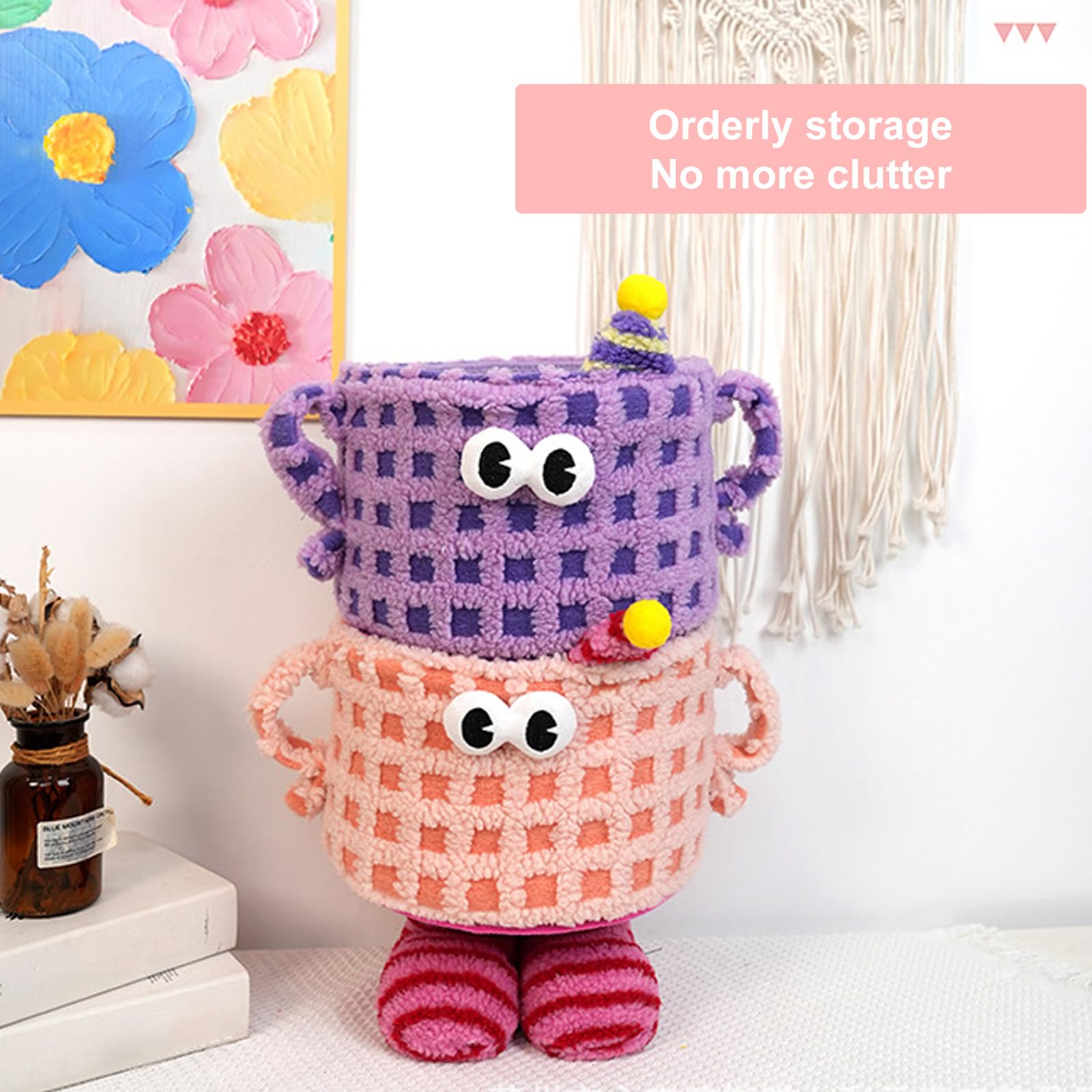 Organizador Funcional de Cesta de Almacenamiento con Cuerda de algodón para Sala de Estar, Cocina y guardería, Necesita diseños Divertidos y Divertidos