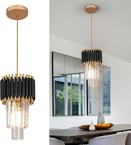 Miniatura 1 de Candelabro de cristal dorado para lámpara colgante moderna de cristal para isla de cocina de 7.5 pulgadas, lámpara de araña negra y dorada para