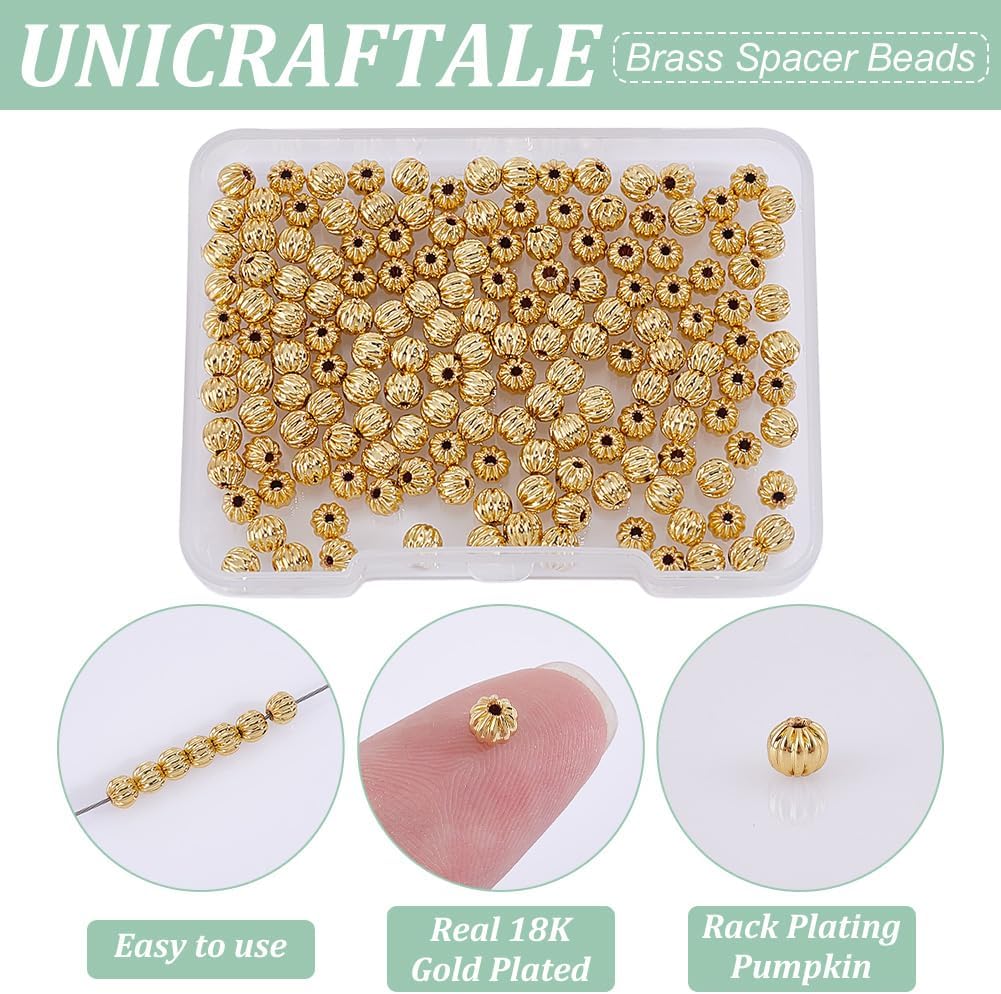 UNICRAFTALE 160pcs 18K Gold Plated Brass Pumpkin Beads, 4mm Round Loose Beads for Earring Necklace Bracelet Jewelry Making - Image 4
