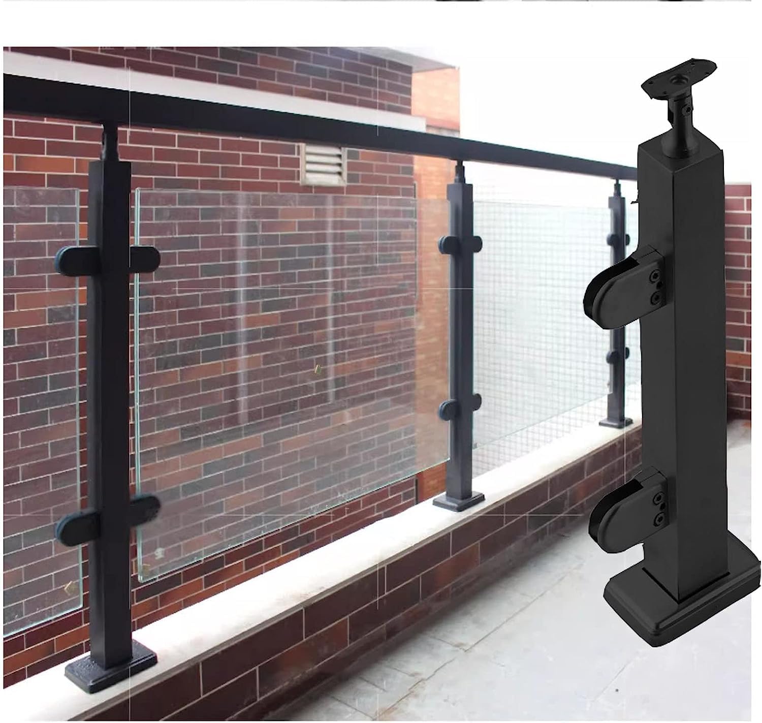 Garde-corps en verre haut de gamme et structure noire en acier inoxydable