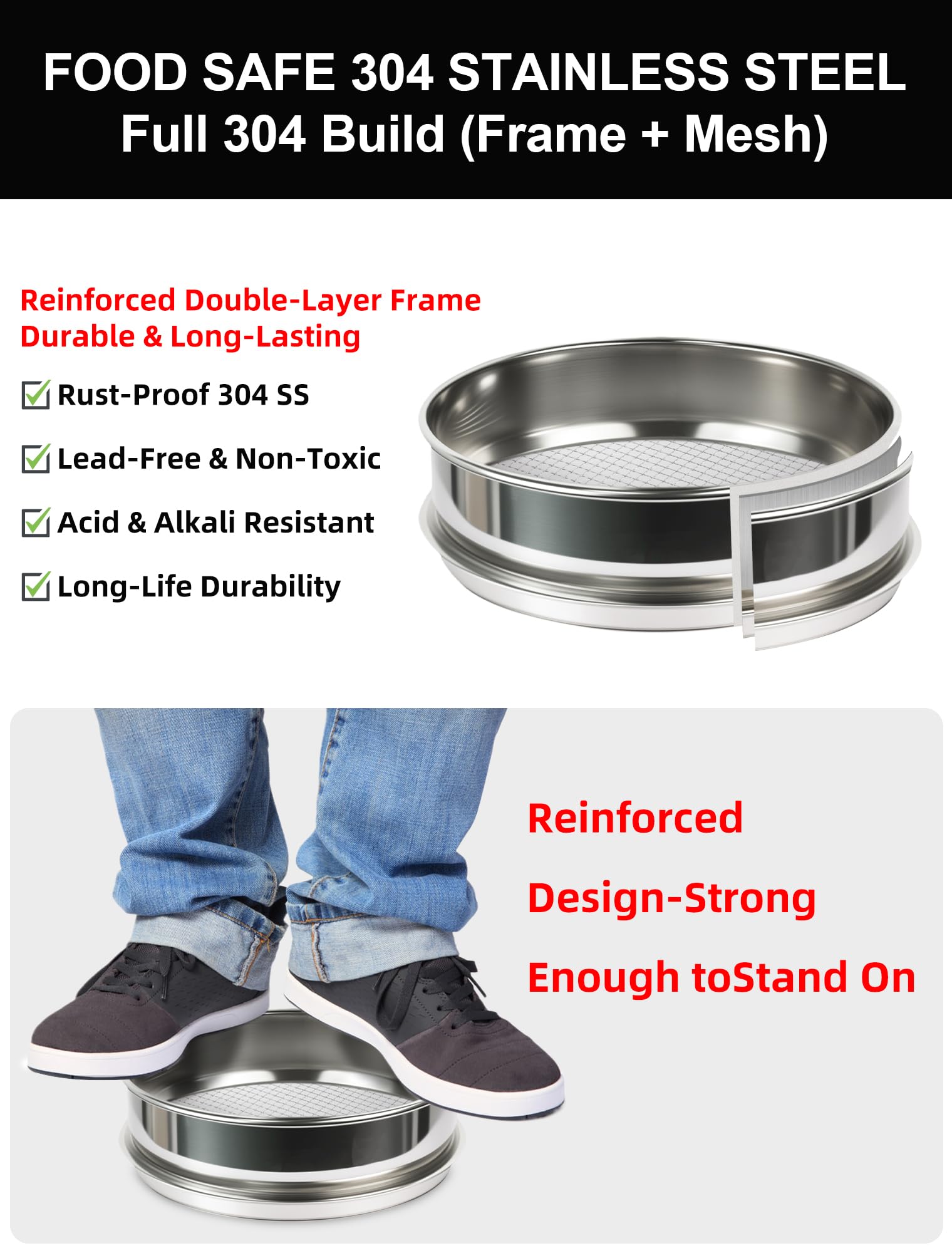 8" (20cm) Full 304 Stainless Steel Lab Sieve, 6 Mesh (4mm Aperture) — Amazon image 4