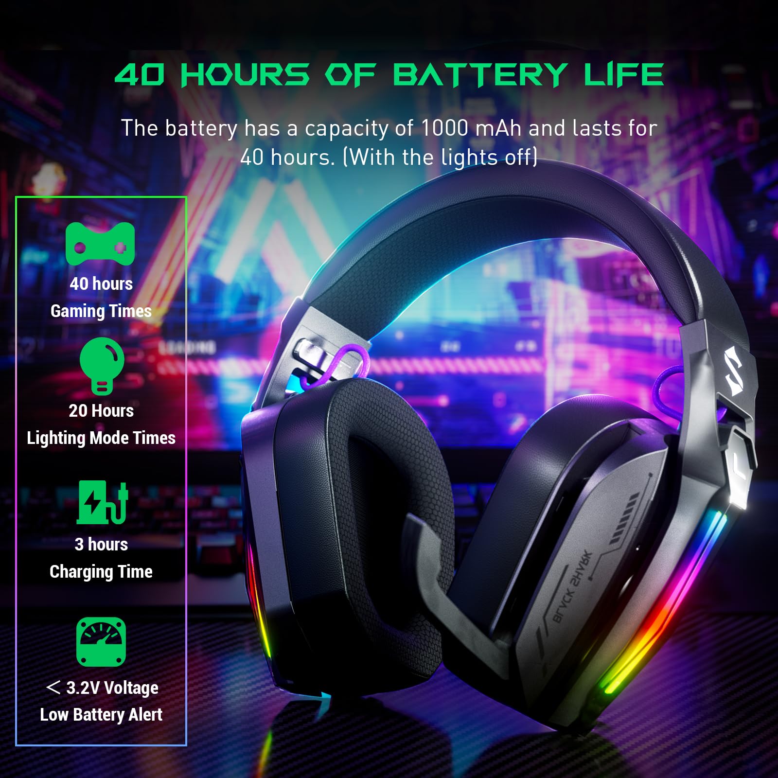 Black Shark Cuffie da Gioco Wireless, Cuffie da Gioco Bluetooth 6.0 con Connettore USB E Type-C, Audio Surround 7.1 per Pc, Ps5, Ps4, Microfono con Cancellazione del Rumore, Goblin X8 (Nero)