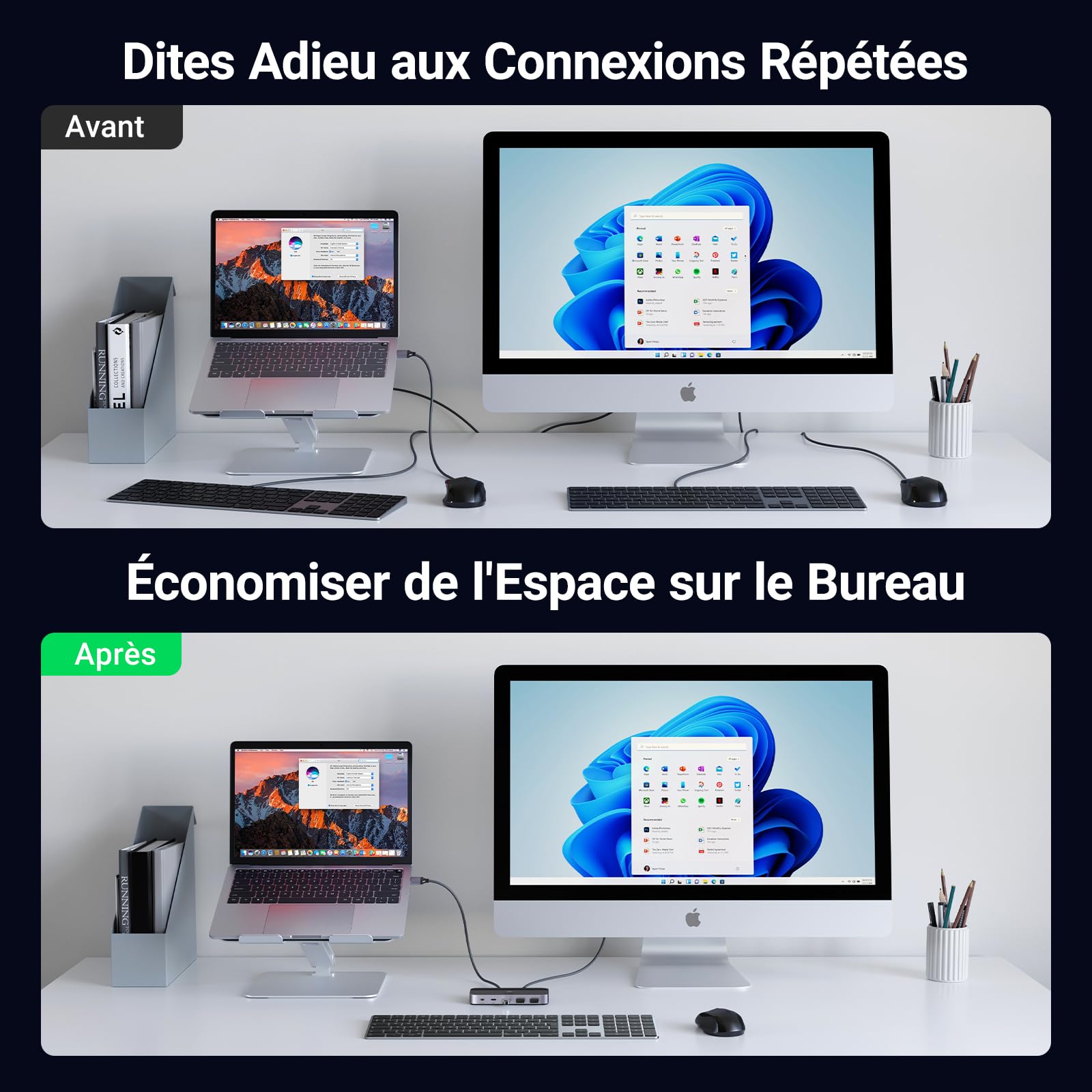 UGREEN Switch USB C 5Gbps avec 4 Ports Commutateur KVM pour 2 PC Entrées 4 Sorties Plug Play pour Clavier Souris Disque Dur Clé USB Imprimante avec Contrôleur du Bureau et 2 Câbles Inclus