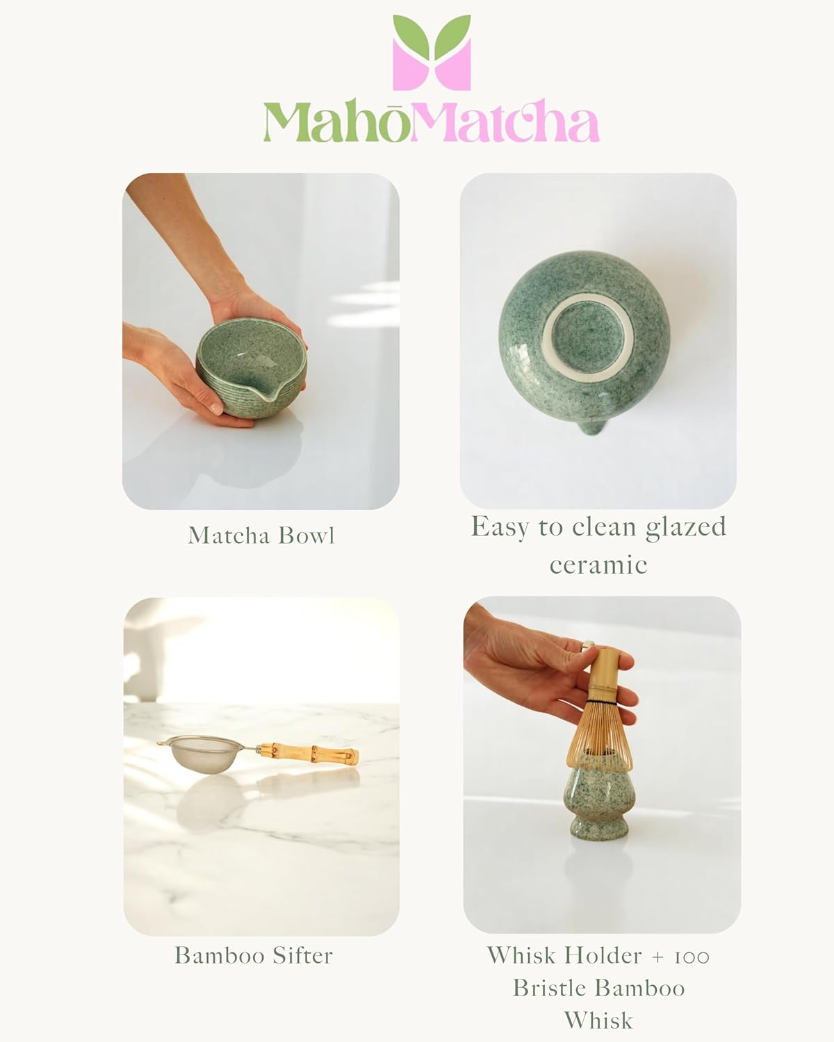 Whisk Set – 6-Piece Matcha Bowl & Bamboo Whisk Kit with Bowl, Scoop, Sifter, Ceramic Chasen Holder & Premium Gift Box | Cute Japanese Matcha Ceremony Tea Set for Making Breakfast & Latte - Image 8
