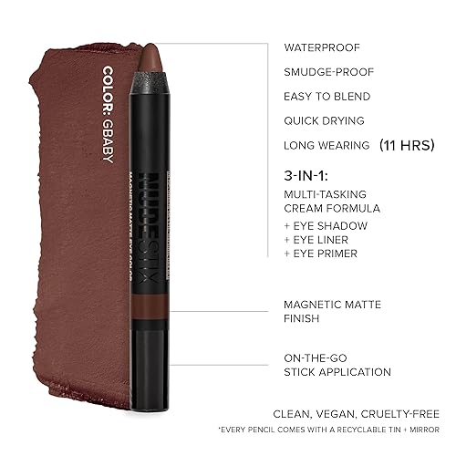 Vista 88 de Nudestix Magnetic Matte Eye Color – 3-in-1 Long-Wear Cream Eyeshadow Pencil, Eyeliner & Primer Waterproof, Budge-Proof Matte Finish Vegan &