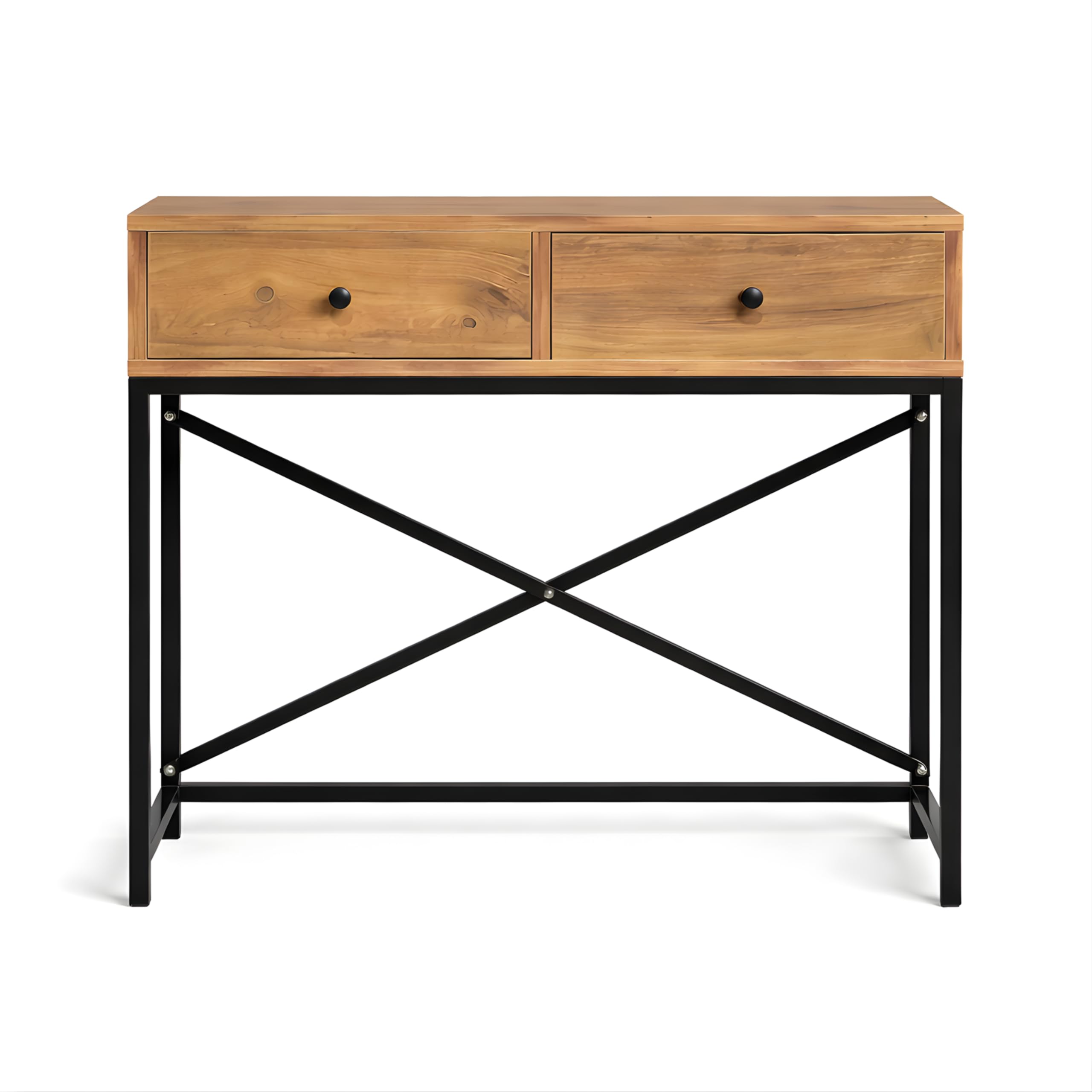 Recibidor Consola Metal y Atlantic Pine con Dos cajones 90 x 32 x 80 cm. Zeus