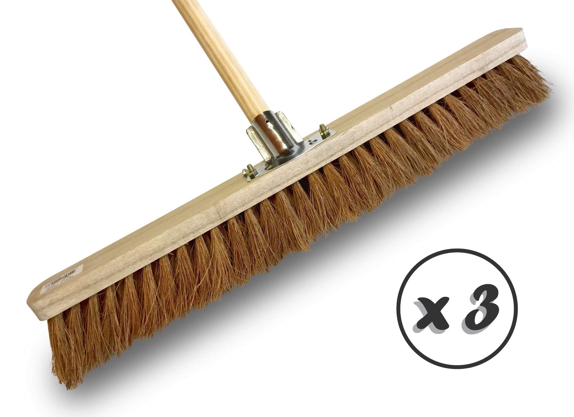 Szczotka warsztatowa typu kantonierka | Zestaw 3 | Outdoor | Włókna kokosowe naturalne | Długość 60 cm | Drewniana podeszwa | Metalowe nakrętki Ø 28 mm | Drewniany uchwyt 1,40 m | Kibros 2060BMx3