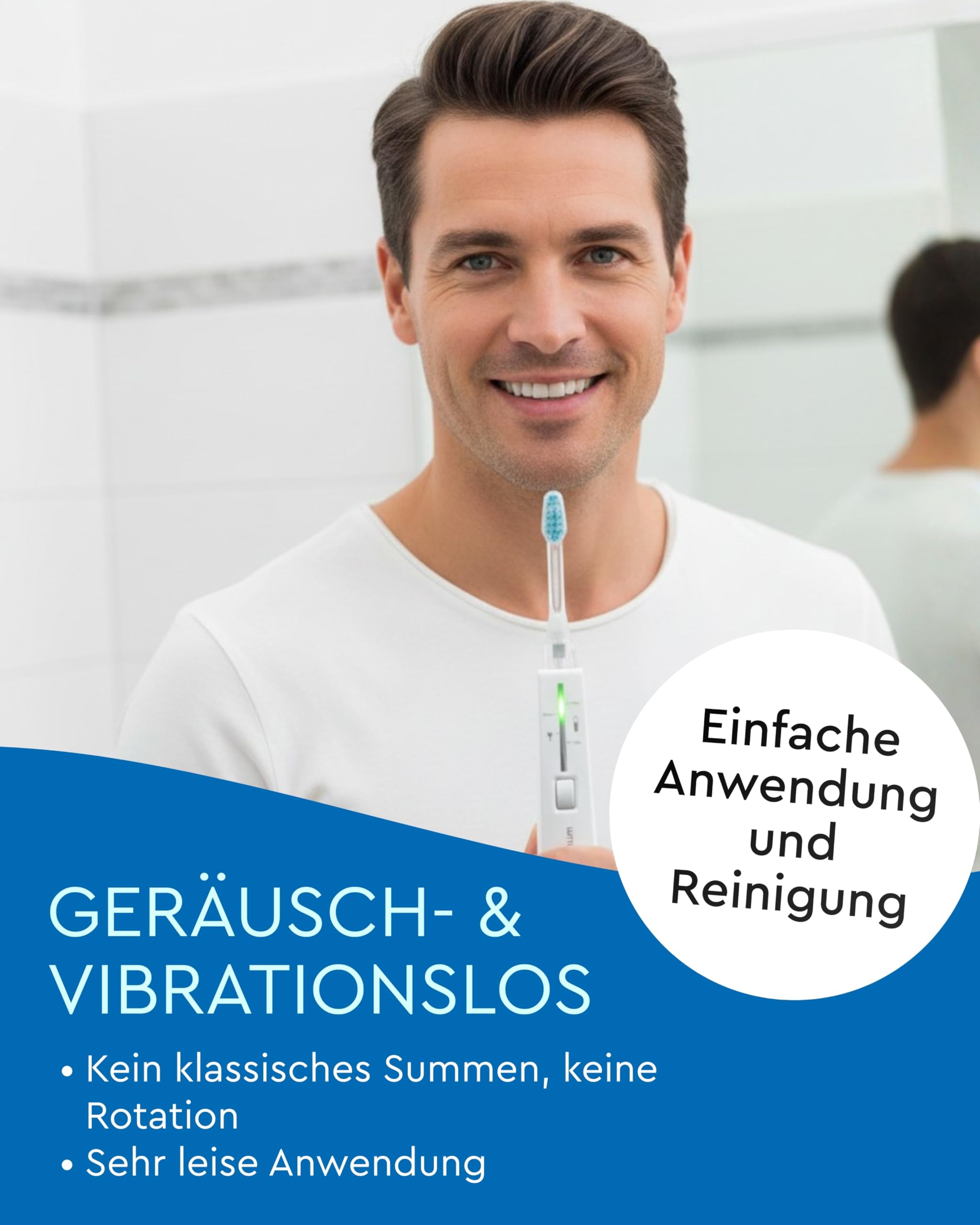 emmi-DENT Ultraschall Zahnbürste I Platinum Starter Set in Blau I inkl. Handteil, Ladestation, 2x Aufsatz & Zahnpasta I Plaque- & Zahnsteinreduzierung I Sanfte Reinigung ohne Bürstenbewegung
