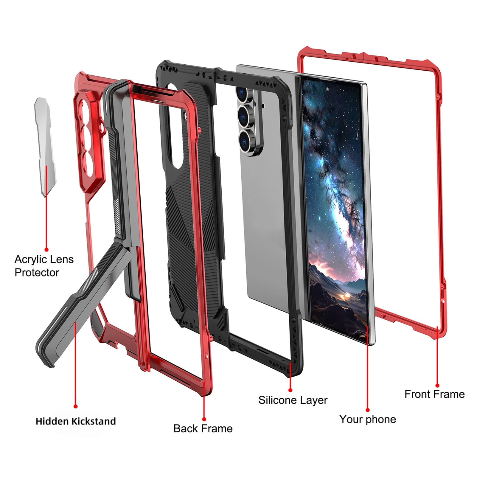Custodia Militare For Samsung Galaxy Z Fold 8 Ultra, Cerniera Supporto Regolabile Copertura Magnetica Supporto Ricarica Wireless Resistente Antiurto Protezione For Schermo Avvolgimento(Black)