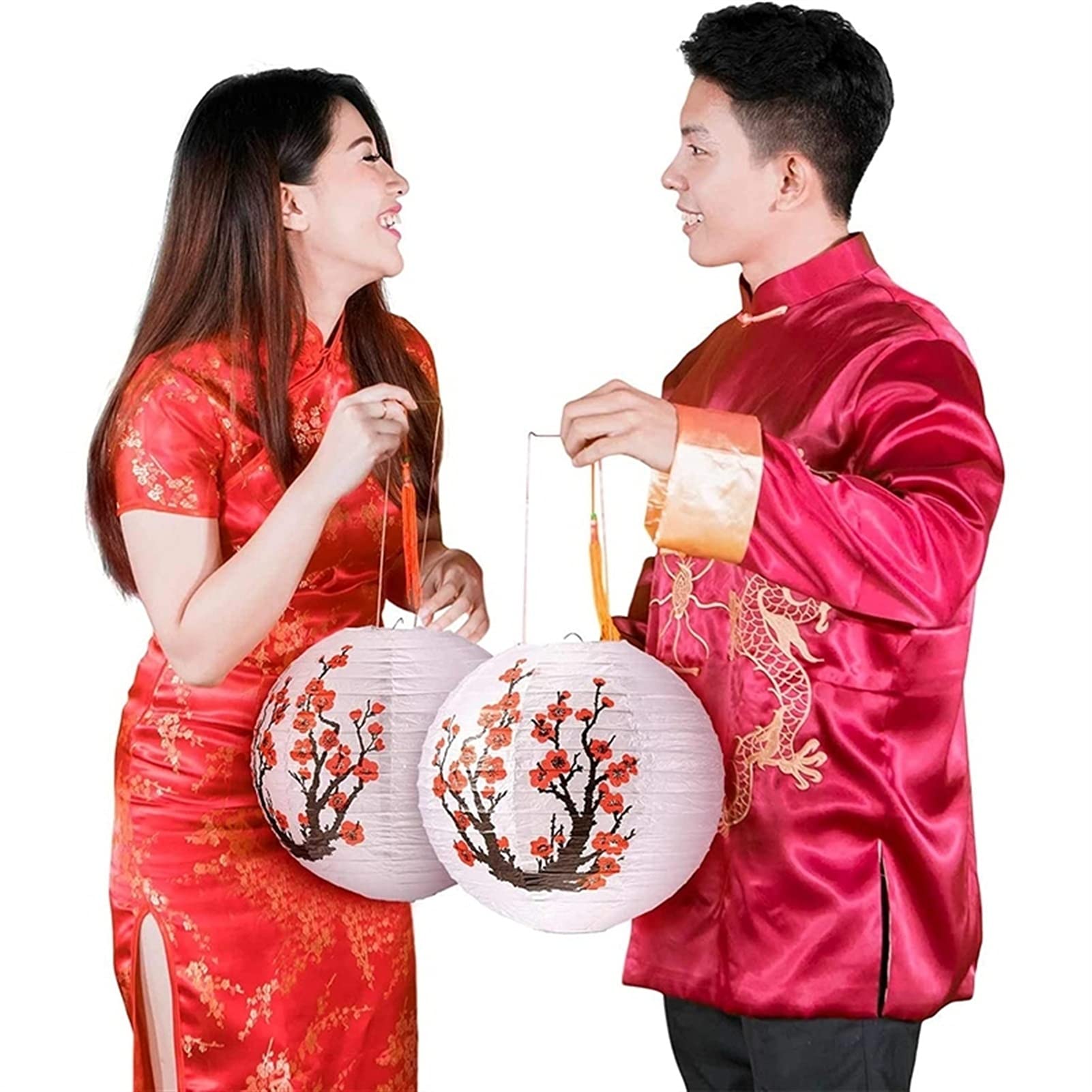 Lot de 6 lanternes de 30,5 cm - Rouge - Fleurs de cerisier - Lanternes en papier rondes chinoises japonaises - Pour la décoration de la maison de mariage