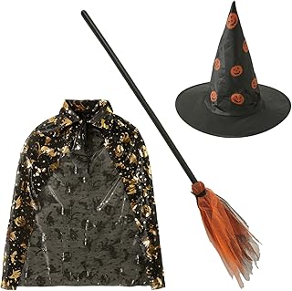 Anuncio Patrocinado - Halloween 3-Pack Witch Accessories Costumes Evil Witch Broom Hat Cloak Halloween Witch Cosplay Costu...