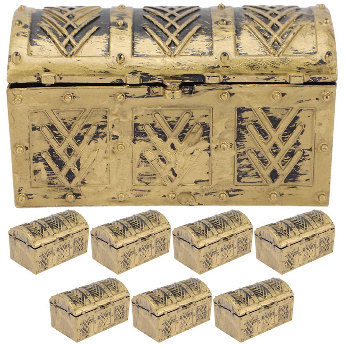Mikikit 8pcs Mini Pirate Treasure Box Set Pirate Jewelry Chest for Party Decorations and Pretend Play Accessories