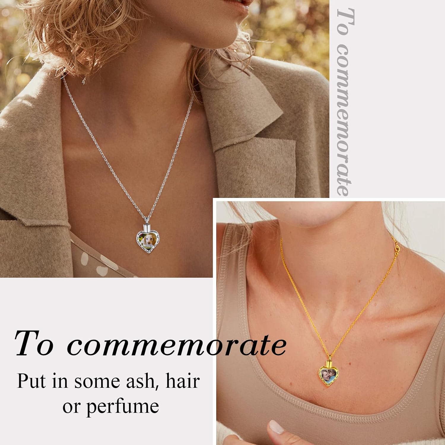 FindChic Customized Heart Shaped Urn Necklaces for Ashes with Custom Picture/Birthstone Stainless Steel/18K Gold Plated Claddagh/Angel Wing Pendant Waterproof Keepsake Cremation Jewelry, with Gift Box