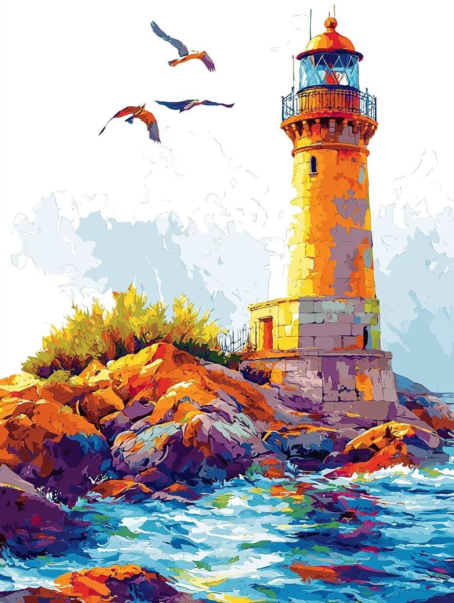 WEISHIWE Dipingere con i Numeri Adulti Faro, 60x80cm s-136 | Pittura a Olio Kit, fai da te Quadri da Dipingere Numerat, Adulti Bambini Hobby Creativi,Pittura Adulti Decora la Casa Regalo
