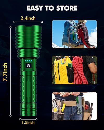 Miniatura 7 de Linterna súper brillante de 5000.000 lúmenes altos, linternas LED recargables alimentadas por batería, linterna táctica impermeable de mano, con