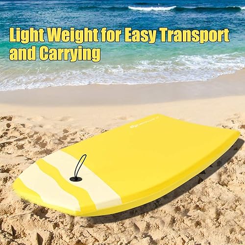 Miniatura 6 de Goplus Boogie Boards para playa, 41, 37, 33 pulgadas, tablero de cuerpo ligero con núcleo EPS, cubierta XPE, parte inferior lisa de HDPE, correa de