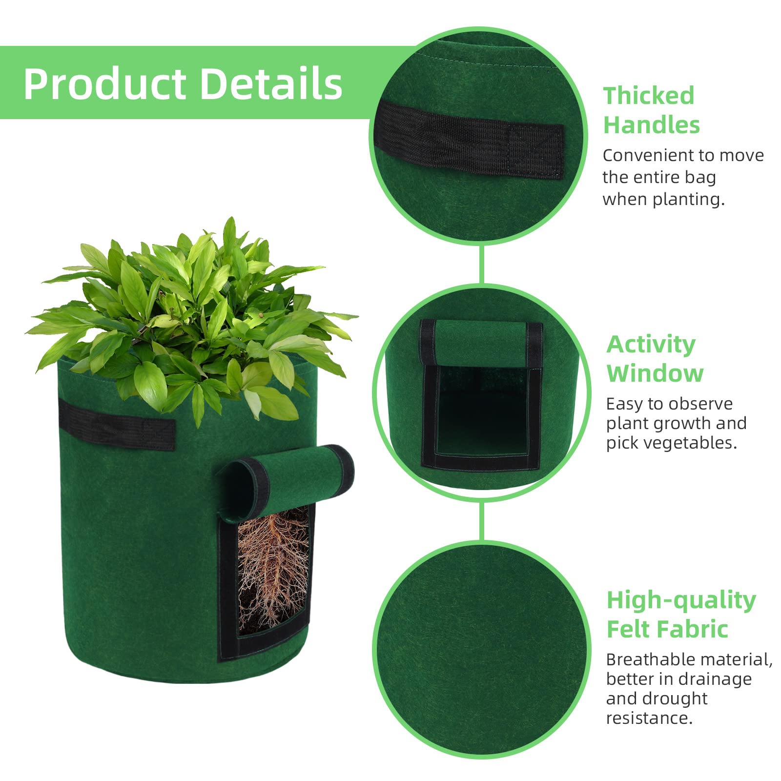 Ohiyoo Potato Grow Bags 4 Pack 10 Gallon Potato Growing Bags, Nonwoven Fabric Pots with Handles and Window Flap - Image 4