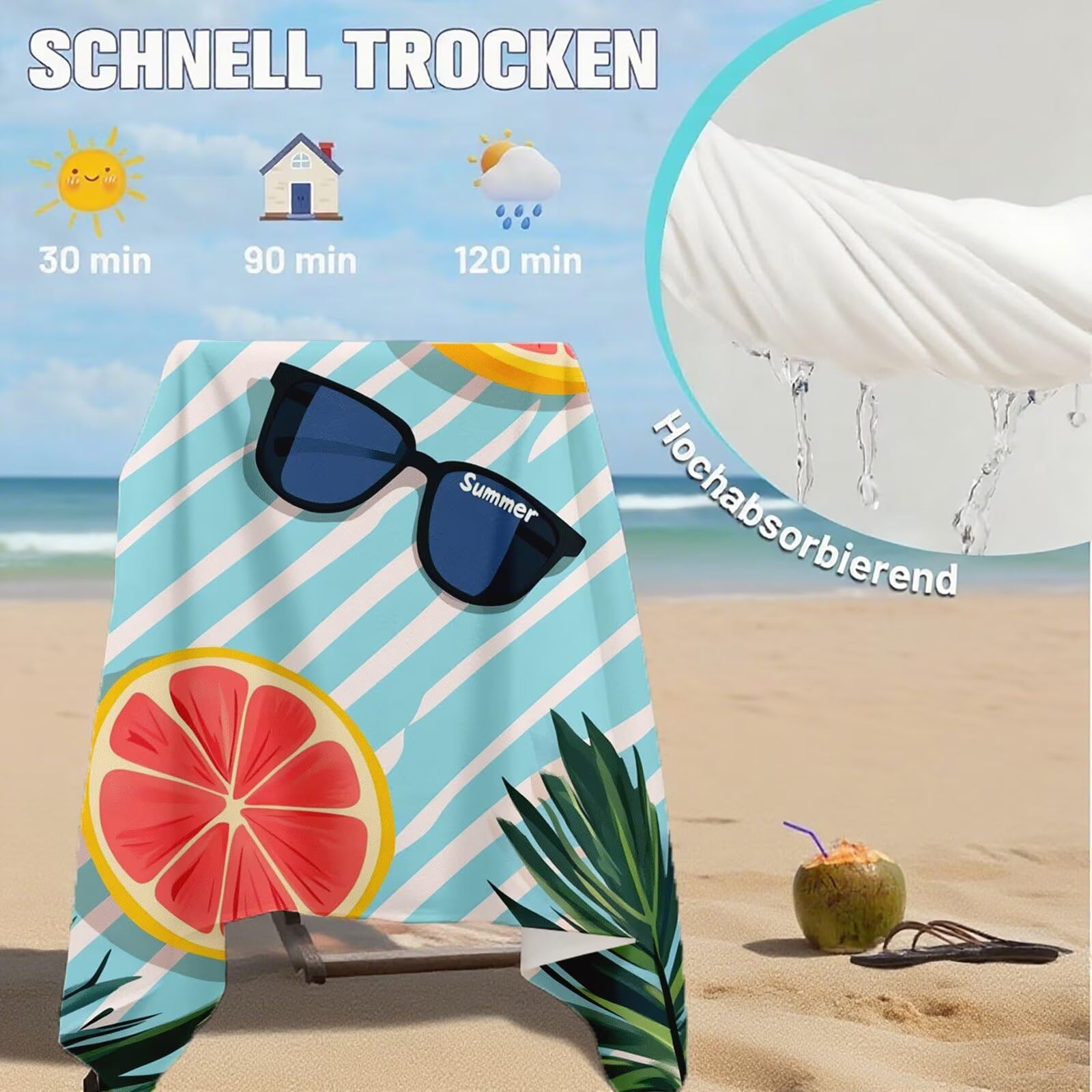 Serviette de Plage XXL 90x200,Couleur Serviette Plage Microfibre avec Séchage Rapide, Anti-Sable, Absorbante Fonction Design pour Vacances Piscine Pique-Nique Voyages Yoga, Cadeau Femme 2 Pack Q-709