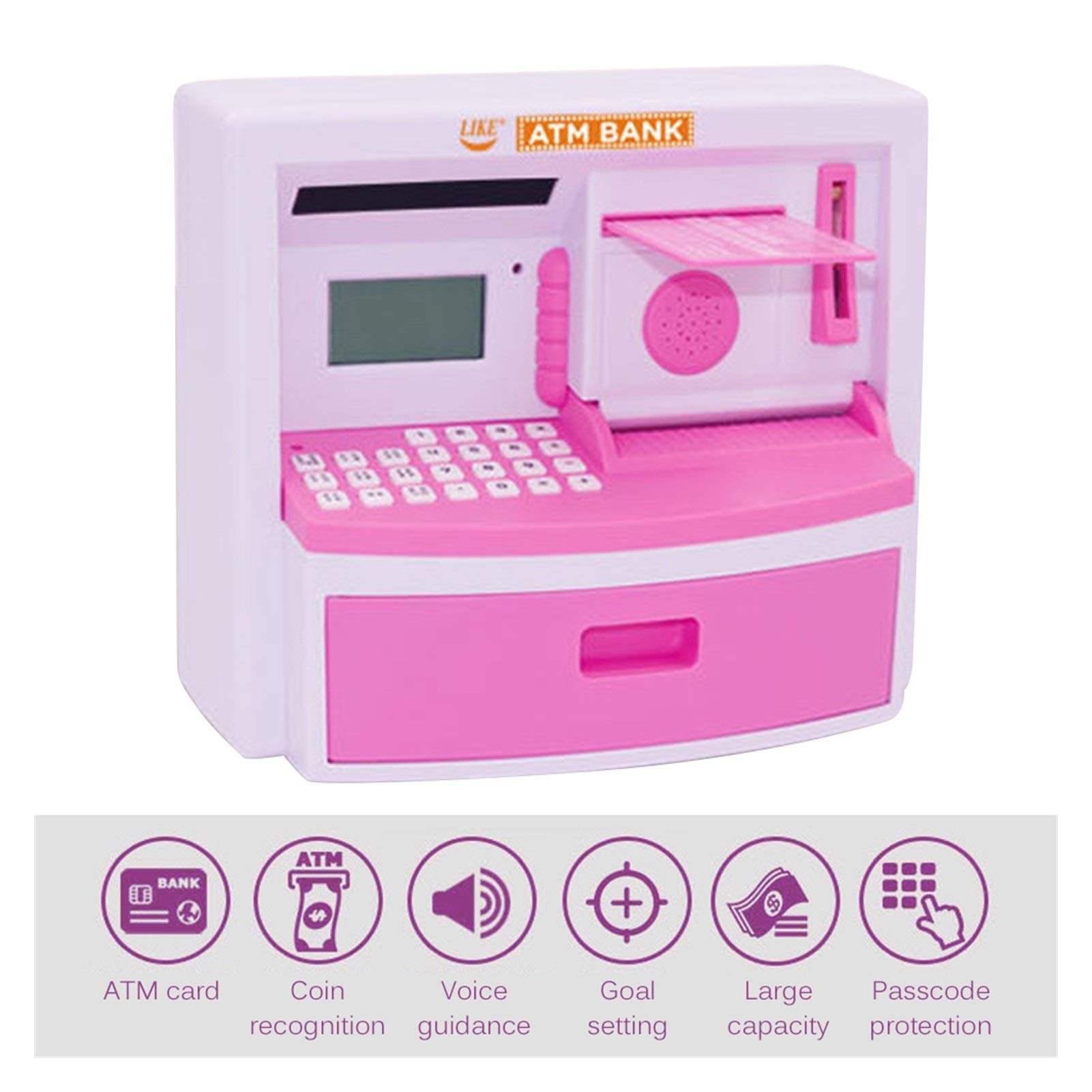 Amazon.co.jp: 貯金箱 電子貯金箱ATMミニパスワード貯金箱入金紙幣現金コインボックス保存電卓目覚まし時計キッズギフト (Color :  Pink) : おもちゃ