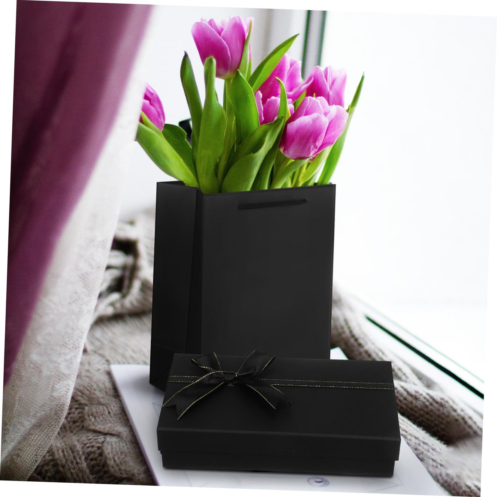 Ciieeo 5 Stück Schwarze mit Schleife Tragetasche für Geburtstage Hochzeiten und Weihnachten Handhaben