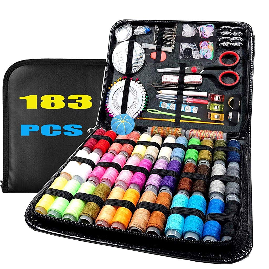 HASTHIP® 183PCS Handy Sewing Kit Bundle with with 38 XL Thread, All-in-One Portable Sewing Kit with Scissors Thread Needles Tape Measure Carrying Case and Accessories