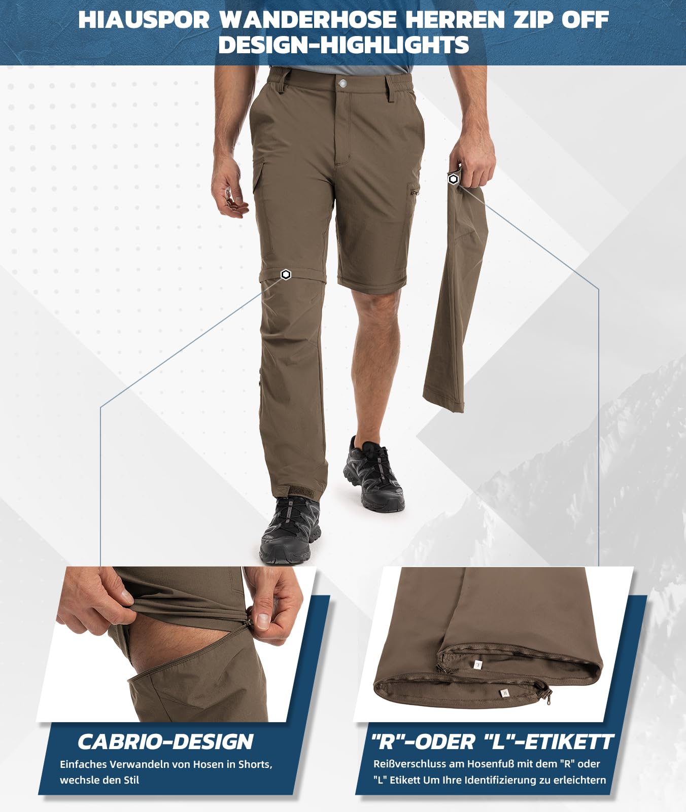 Hiauspor Pantalones de Senderismo para Hombre, Pantalones Transpirables de Secado rápido con Cremallera para Carga de Pesca de Trekking al Aire Libre