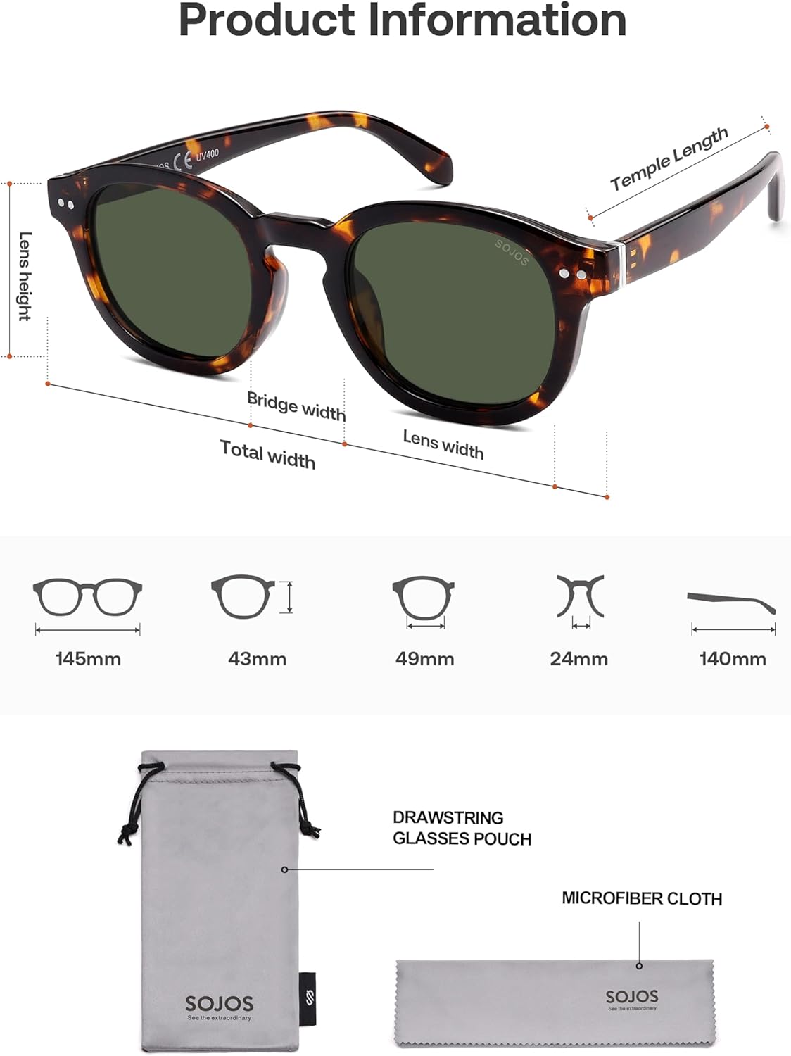 SOJOS Retro Vintage Polarized Sunglasses for Women Men, Classic Square Panto Shades SJ2626 - Image 5