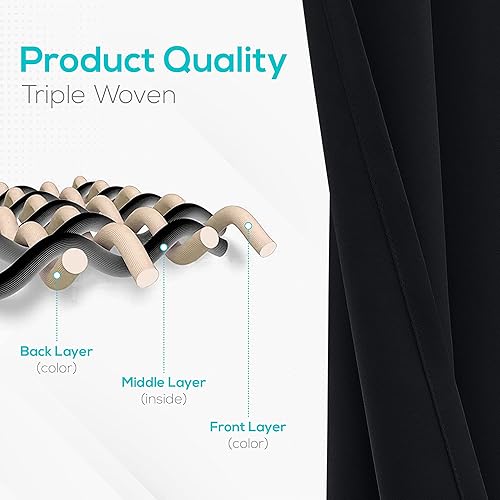 Miniatura 4 de White Classic Cortinas opacas para dormitorio, paquete de 2 paneles para colgar ventana de 63 pulgadas de largo, cortinas ciegas con ojales,