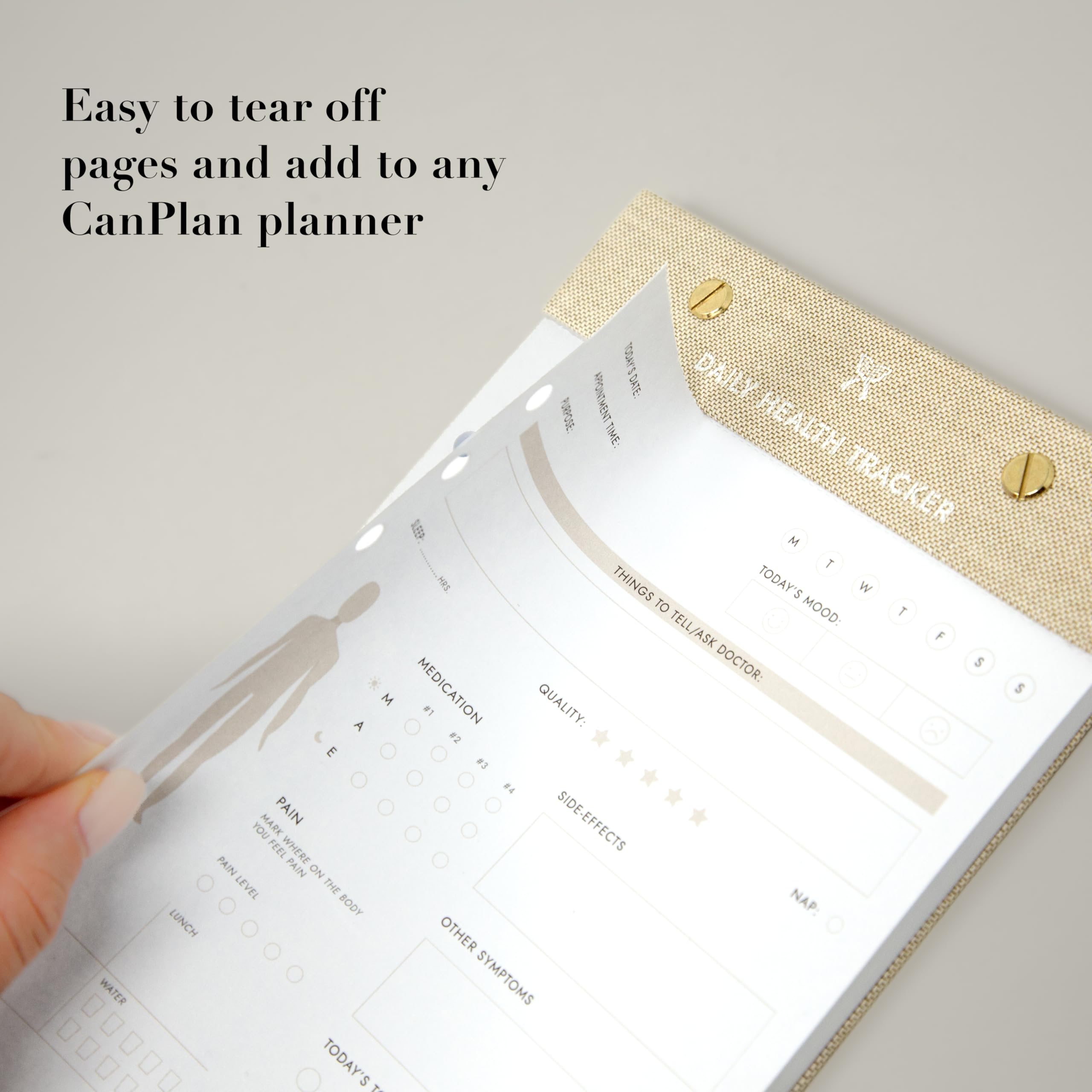 CanPlan Daily Health Tracker Notatnik, medyczny tracker zdrowia dla każdego stanu zdrowia, trackera bólu, planer zdrowia, format A5, arkusze zrywania, organizer na notatniki bez daty