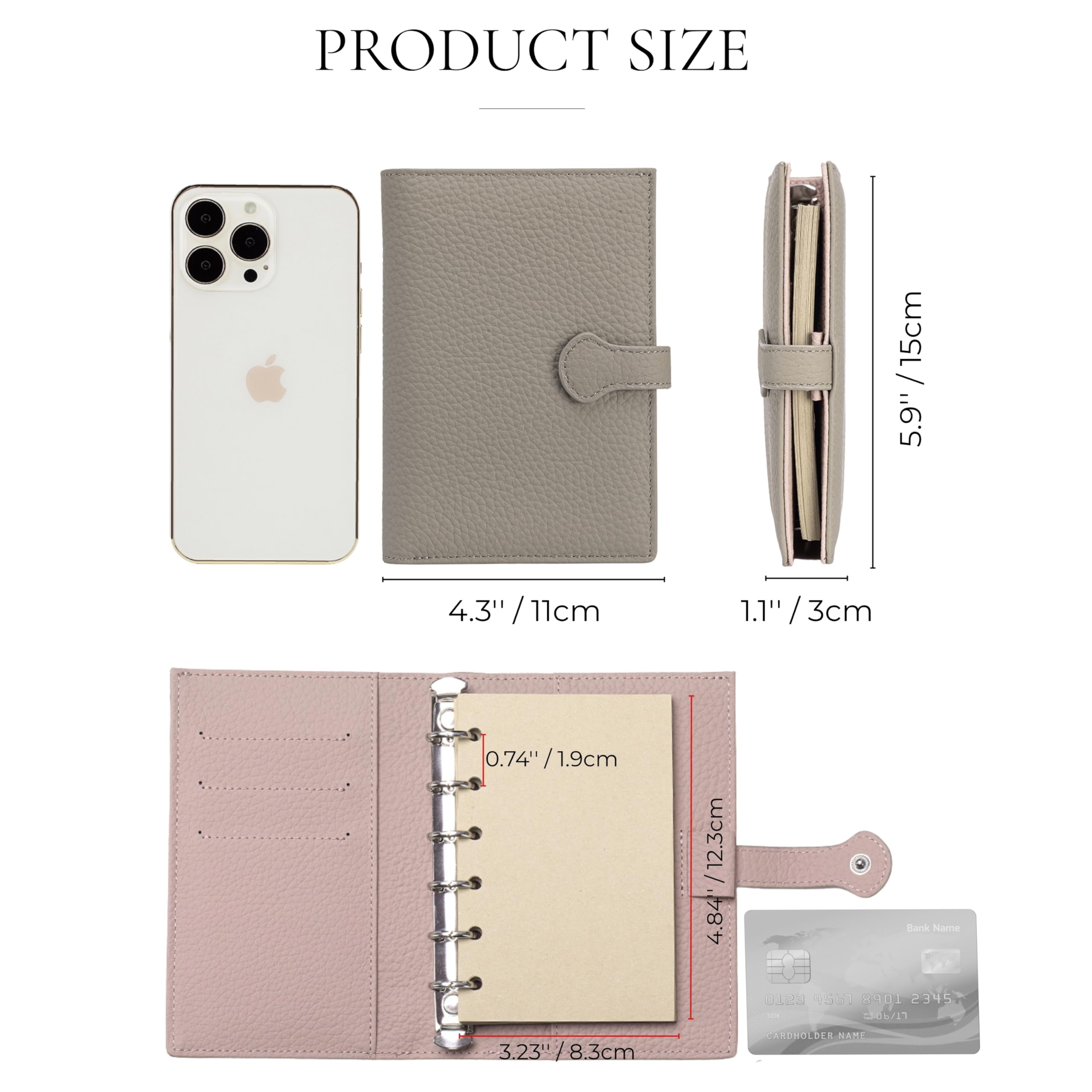Leder-Tagebuchhülle für A7-Planer, kleines Notizbuch-Cover mit Gesäßtasche, Stiftschlaufe, Kartenfächern und 6-Ring-Nachfüllpapier (12 x 8,2 cm), Reisepasshülle für Reisen