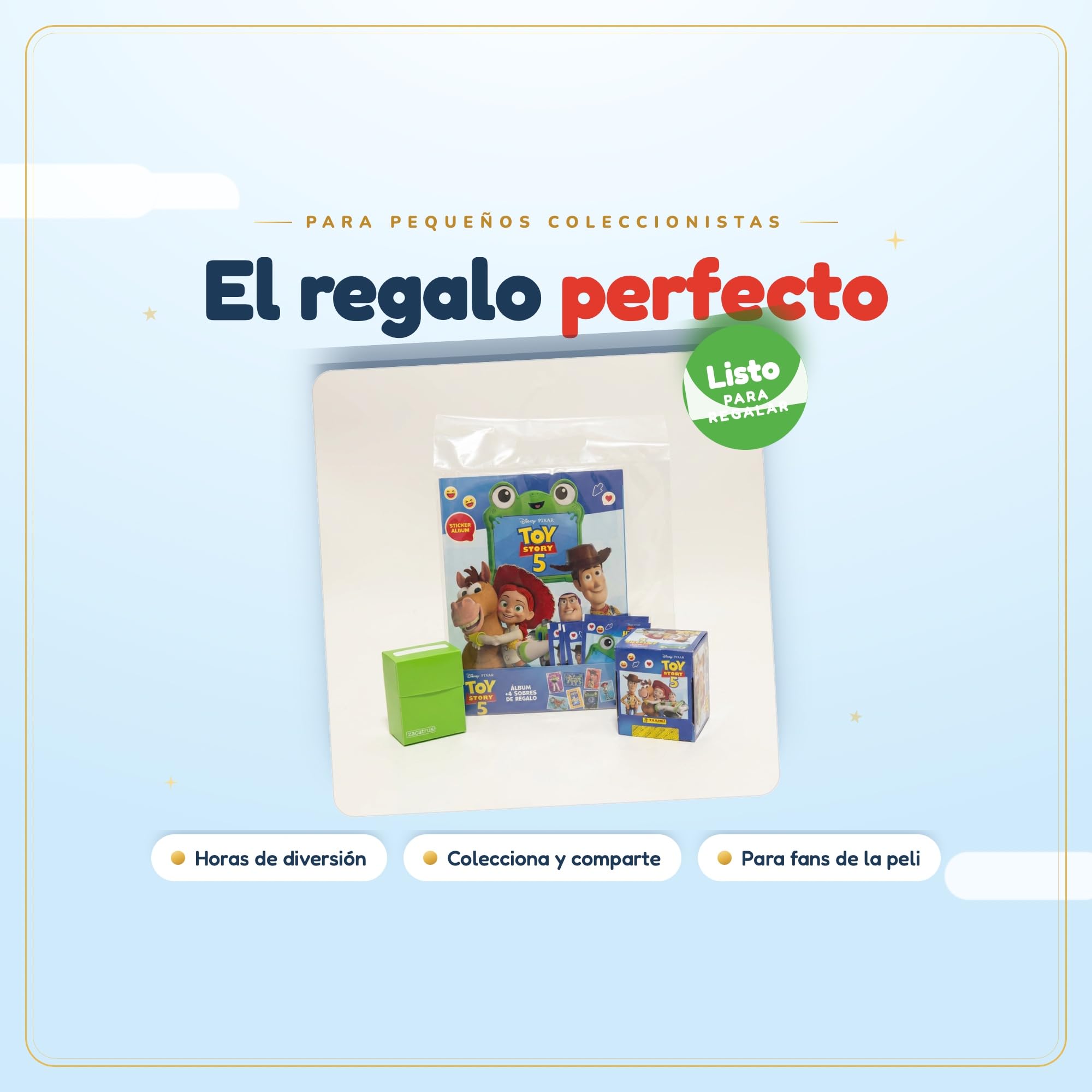 Panini Pack Coleccionista Toy Story 5, Álbum 32 Páginas + 50 Sobres (250 Cromos) y deckbox para repetidas