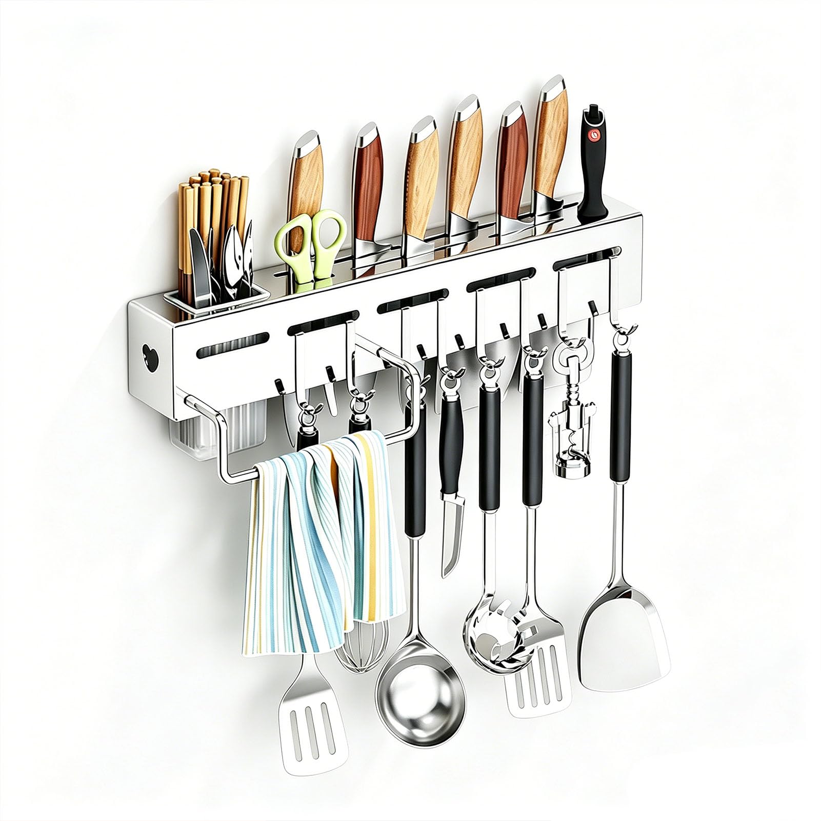 TBATM Kitchen Corner Wall Organizer, Multifunctional Knife Holder Storage Rack for Knives, Chopsticks and Cooking Tools,Towel Rack Hook,40cm