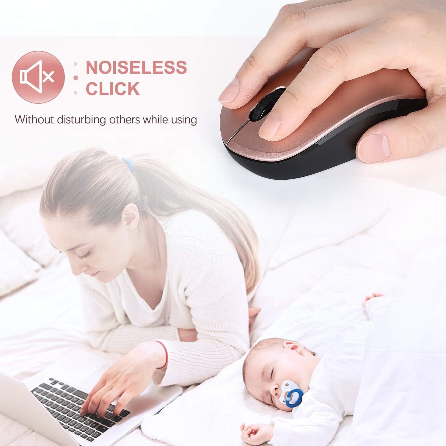 seenda Wireless Mouse, 2.4G Noiseless Mouse with USB Receiver Portable Computer Mice for PC, Tablet, Laptop, Notebook - Rose Gold&Black Rose Gold and Black