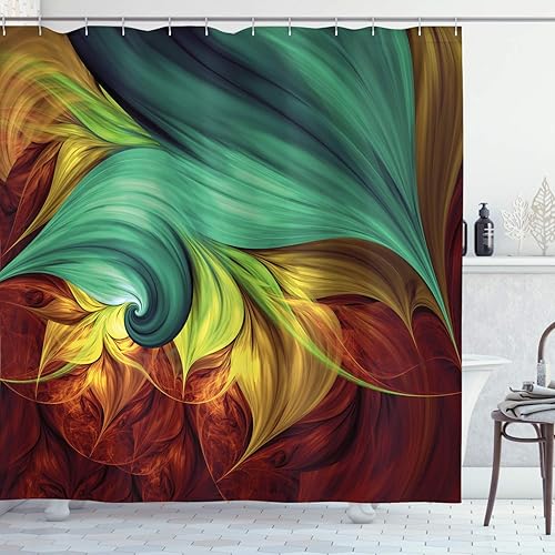 Miniatura 115 de Ambesonne Cortina de ducha amarilla, inspirada en pícnic, temática de los años 50, 60 y 70, estampado de lunares retro, juego de decoración de baño