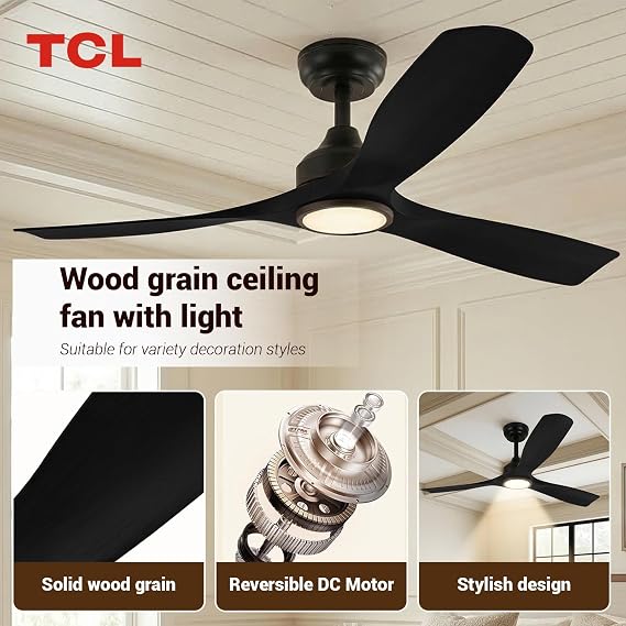 TCL 52 Black Waterproof Outdoor Ceiling Fan with Light & Remote