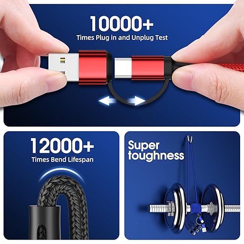 Miniatura 6 de Cable de carga múltiple 6 en 1 3 unidades de 4 pies Cable de carga múltiple de nailon trenzado múltiple cable de carga rápida USB AC a teléfono USB