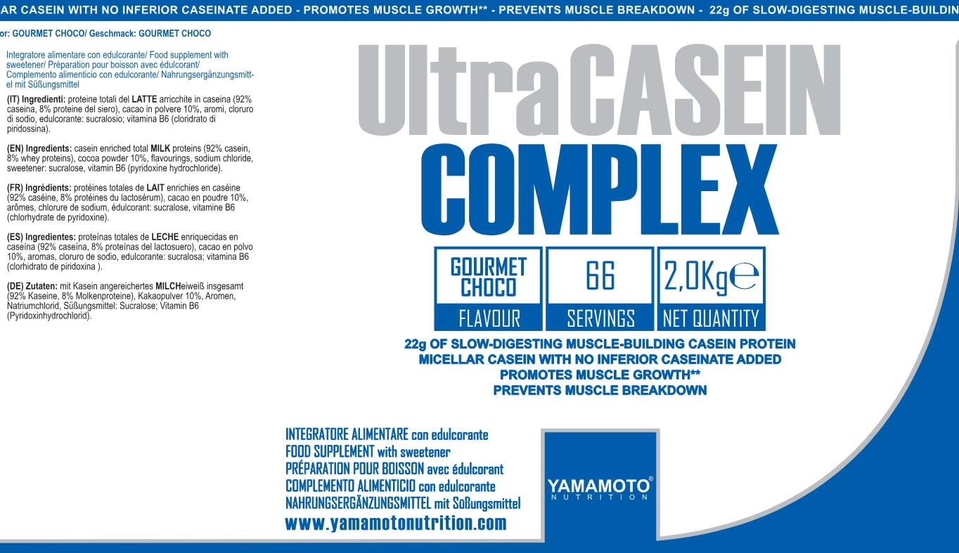 Yamamoto Nutrition Ultra Casein, 2000 g, Gusto Cioccolato, Proteine ottenute al 100% da caseina micellare