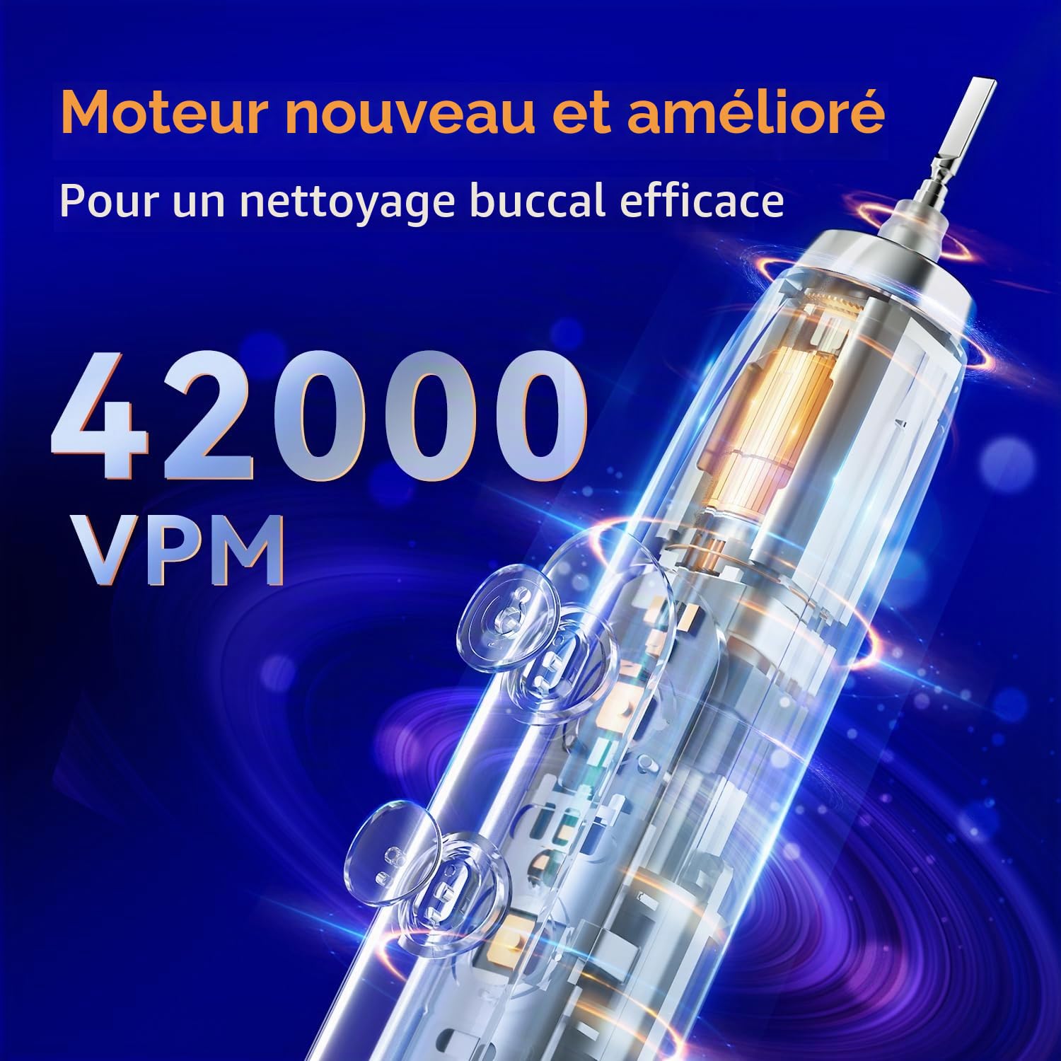 Seago Brosse à dents électrique, avec station de charge sans fil, brosses à dents à ultrasons et étui de voyage, minuterie de 2 minutes, 3 modes, 3 intensités, 8 têtes de brosse, SG-982 (Bleu)